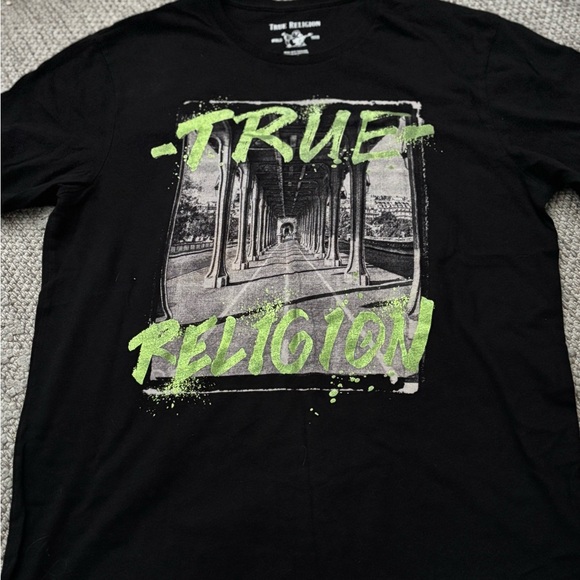True Religion Black Tee with Neon Green Graphic - Picture 1 of 4